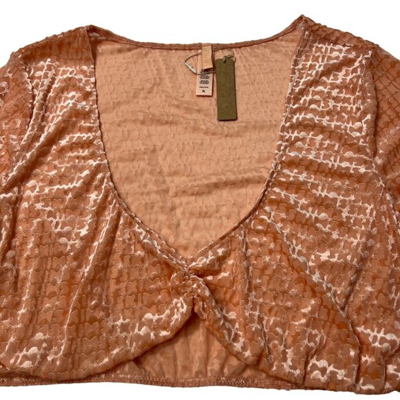 SKIMS Velvet Burnout Logo Glove Crop Top Peach XL - Picture 5 of 12